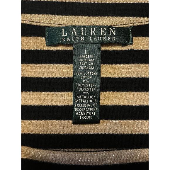 Lauren Ralph Lauren Shirt Women’s Large Black Gold Metallic Striped Stretch Top - Picture 5 of 8